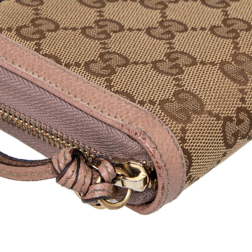 Gucci Beige/Pink Leather And GG Canvas Bree Zip Around Wallet 2