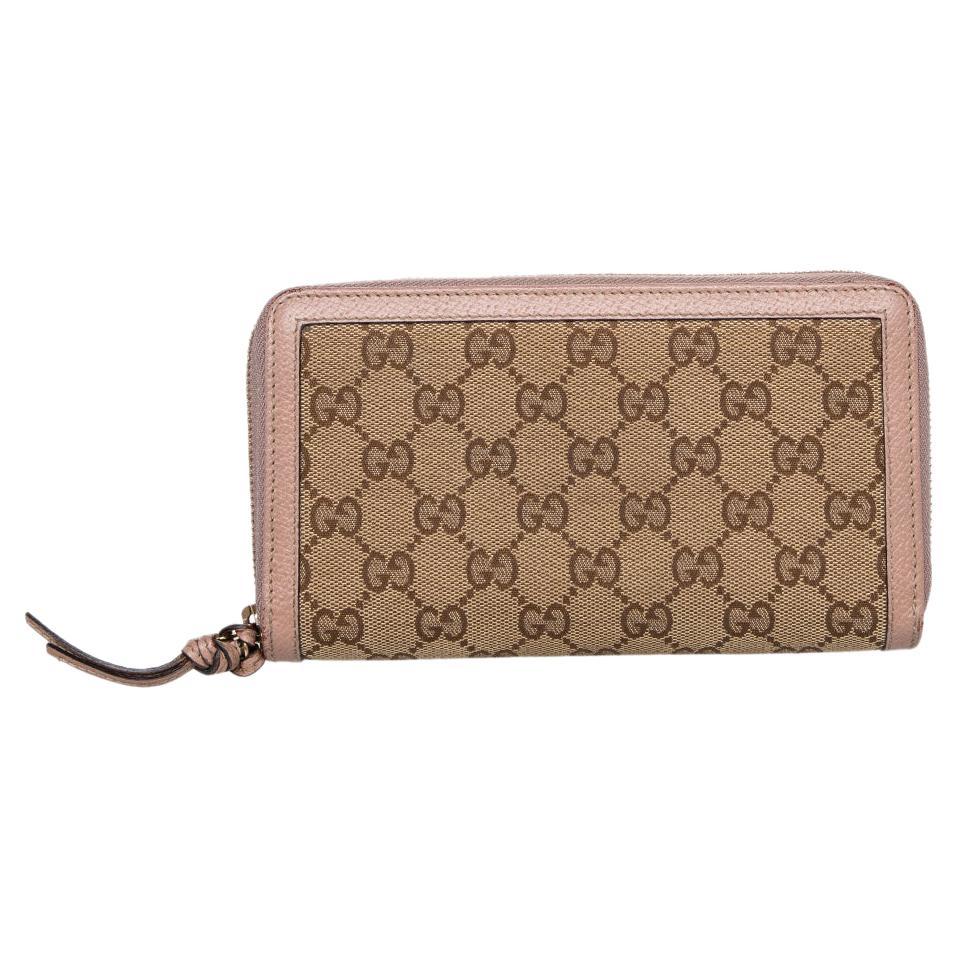 Gucci Beige/Pink Leather And GG Canvas Bree Zip Around Wallet