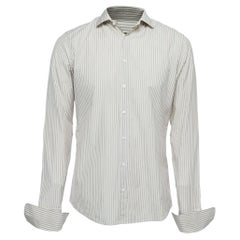 Gucci Beige Pinstripe Cotton Button Front Double Cuff Shirt M