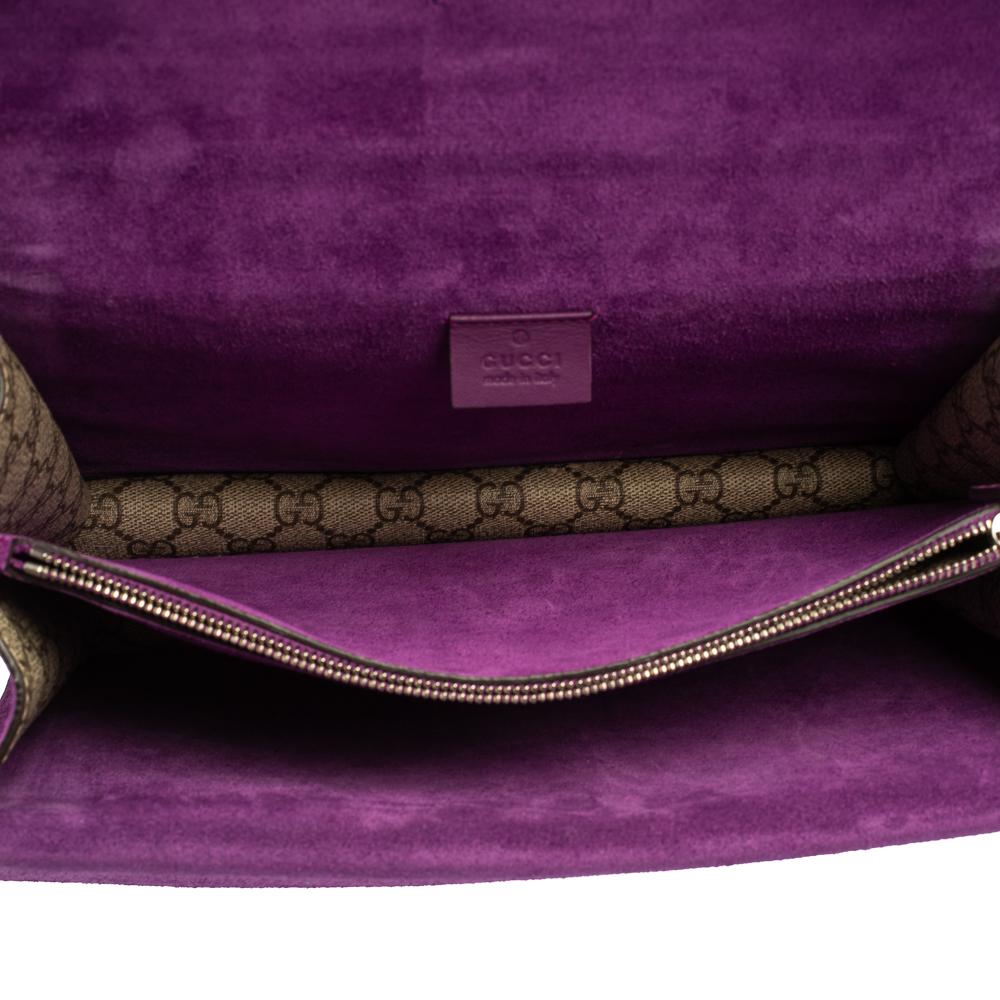 Gucci Beige/Purple Embroidered GG Supreme Canvas Medium Dionysus Shoulder Bag 5