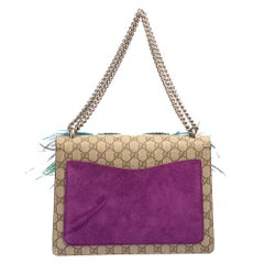 Gucci Beige/Purple Embroidered GG Supreme Canvas Medium Dionysus Shoulder Bag