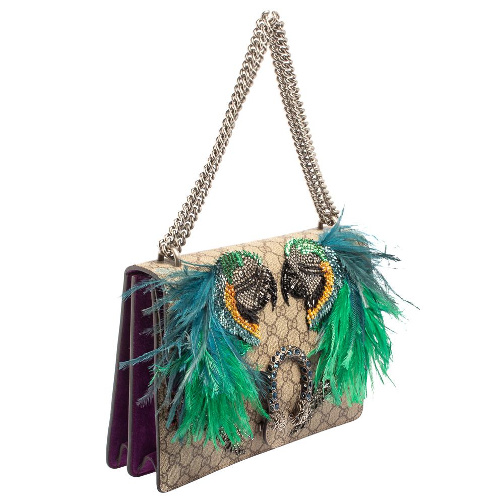 Gray Gucci Beige/Purple Embroidered GG Supreme Canvas Medium Dionysus Shoulder Bag