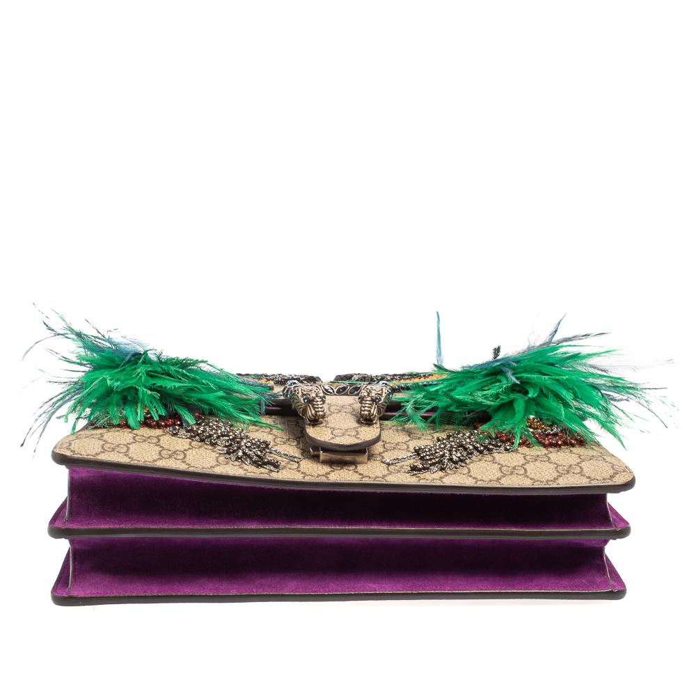 Gucci Beige/Purple Embroidered GG Supreme Canvas Medium Dionysus Shoulder Bag In Excellent Condition In Dubai, Al Qouz 2