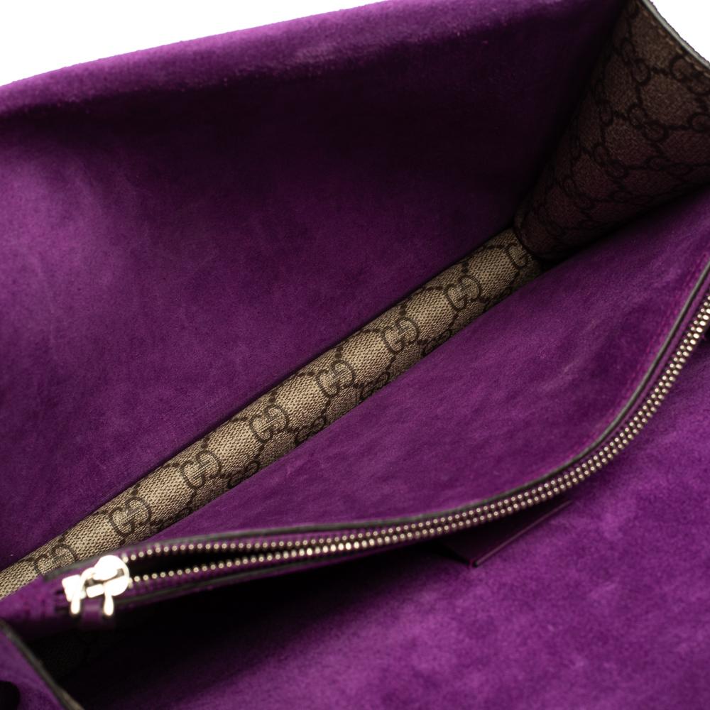 Women's Gucci Beige/Purple Embroidered GG Supreme Canvas Medium Dionysus Shoulder Bag