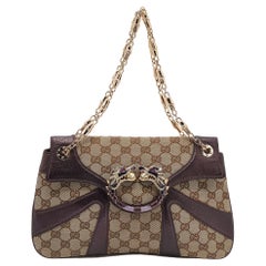 Gucci Beige/Purple GG Canvas and Leather Tom Ford Jeweled Dragon Bag