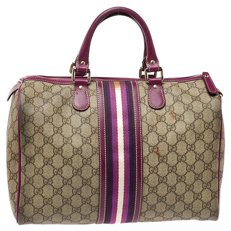 Gucci Beige/Purple GG Coated Canvas Medium Joy Web Boston Bag For Sale at  1stDibs