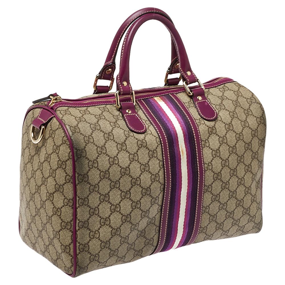 Gucci Beige/viola GG Tela rivestita Media Joy Web Borsa Boston In condizioni discrete a Dubai, Al Qouz 2