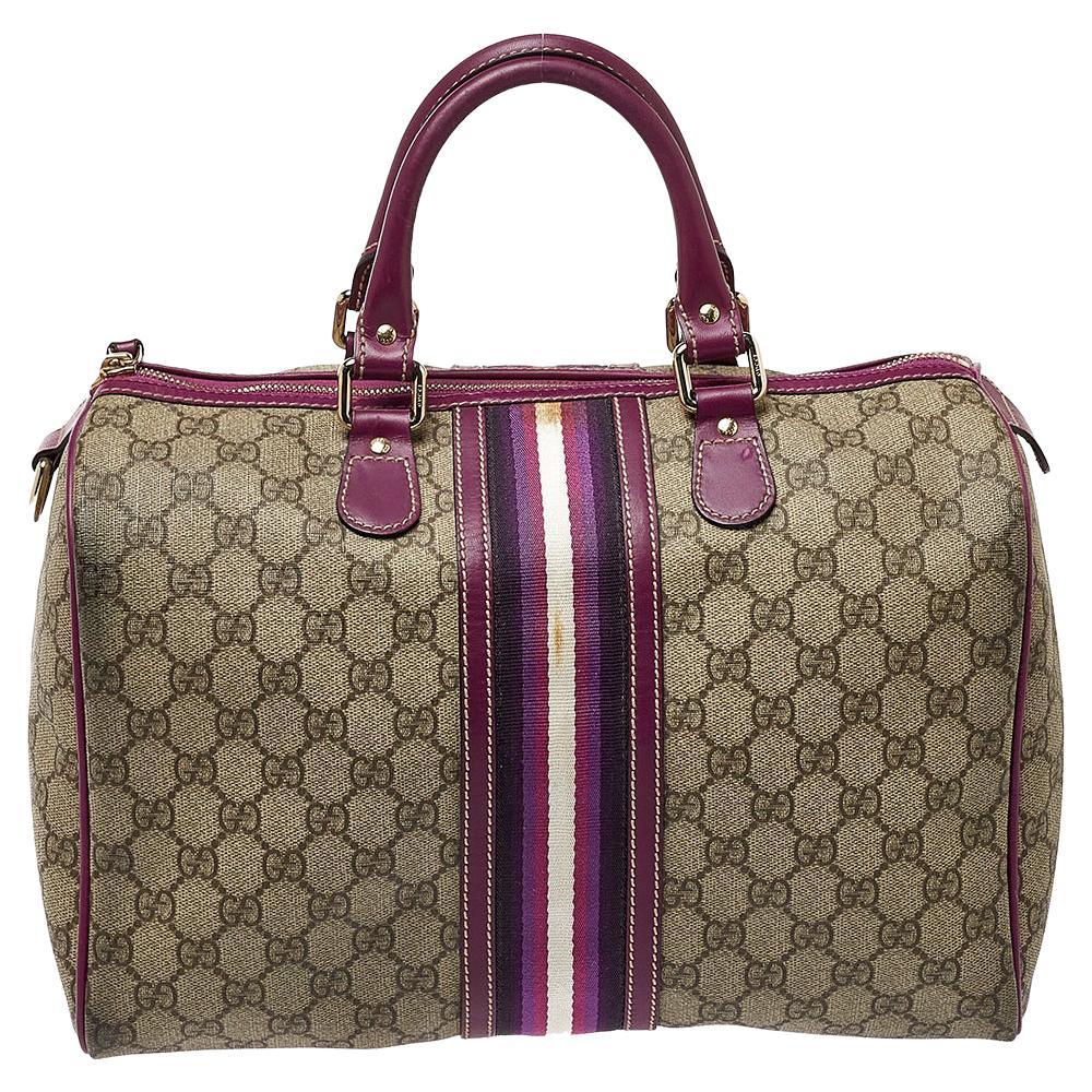 Gucci Beige/Purple GG Coated Canvas Medium Joy Web Boston Bag