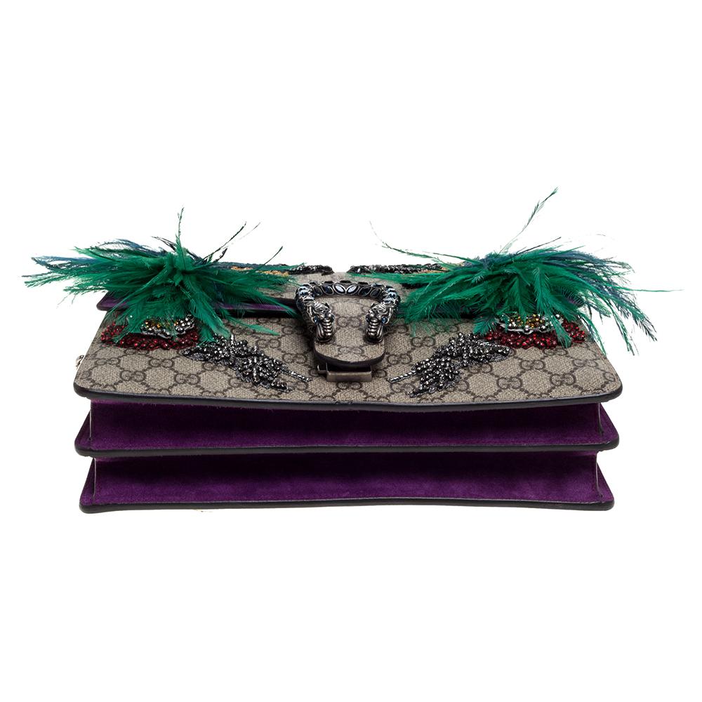 Women's Gucci Beige/Purple GG Supreme Canvas and Suede Medium Dionysus Shoulder Bag