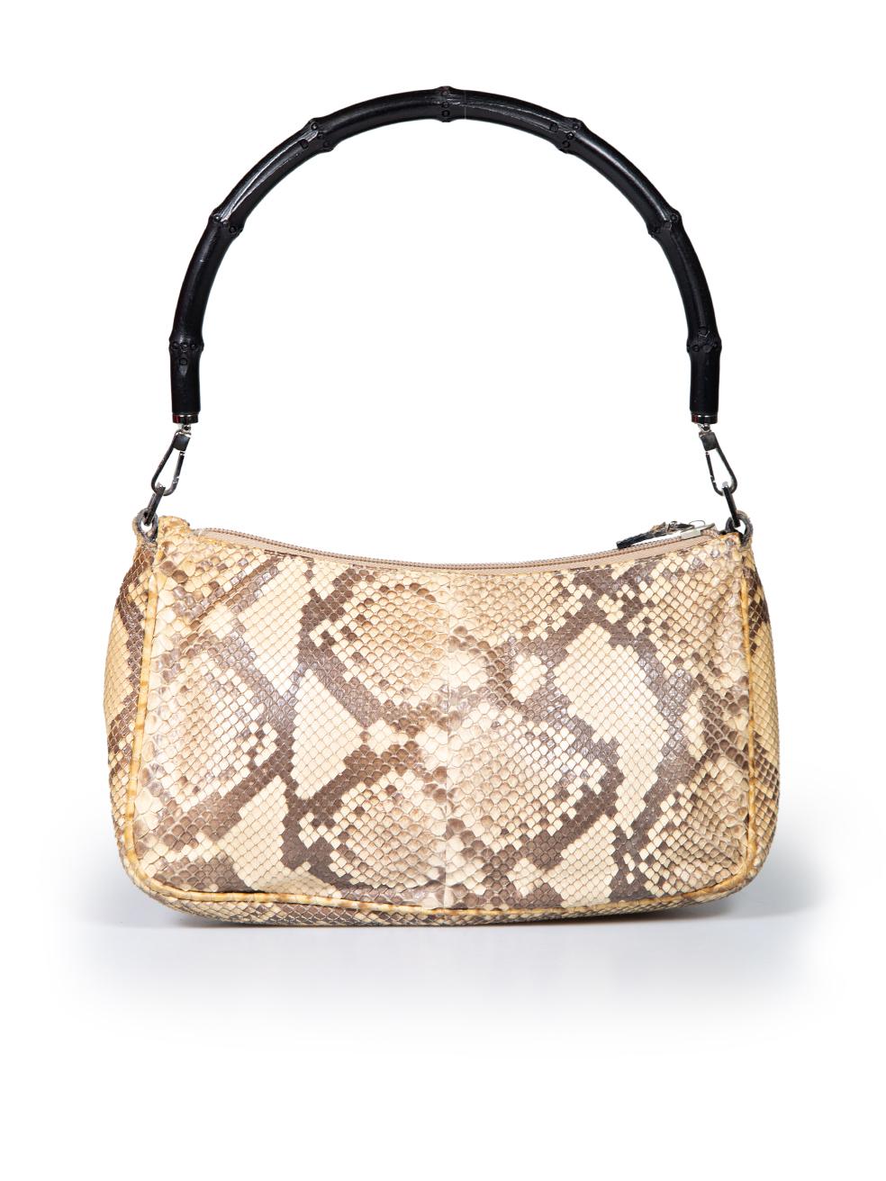Gucci Beige Python Bamboo Handle Shoulder Bag In Good Condition For Sale In London, GB