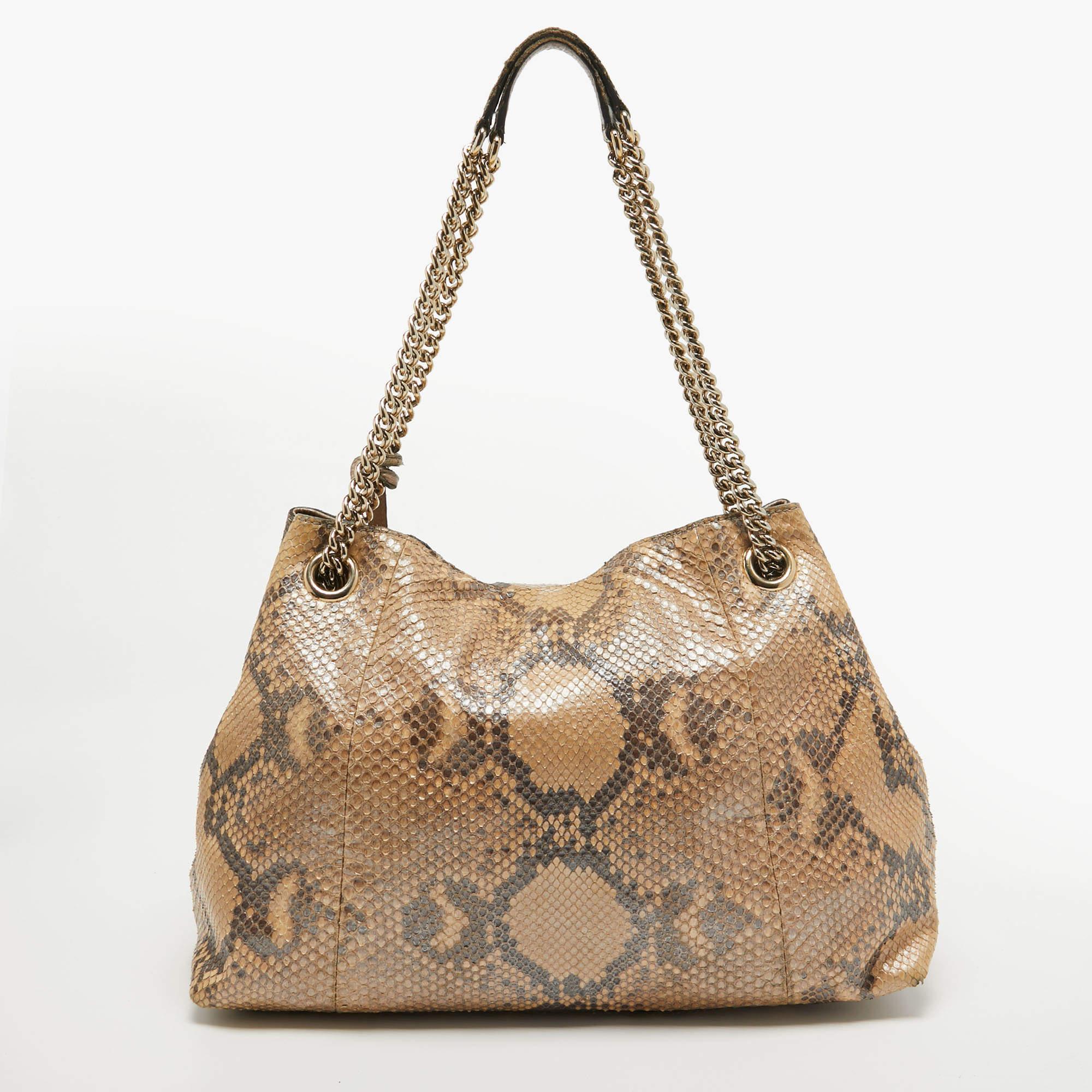 Gucci Beige Python Medium Chain Soho Shoulder Bag For Sale 8