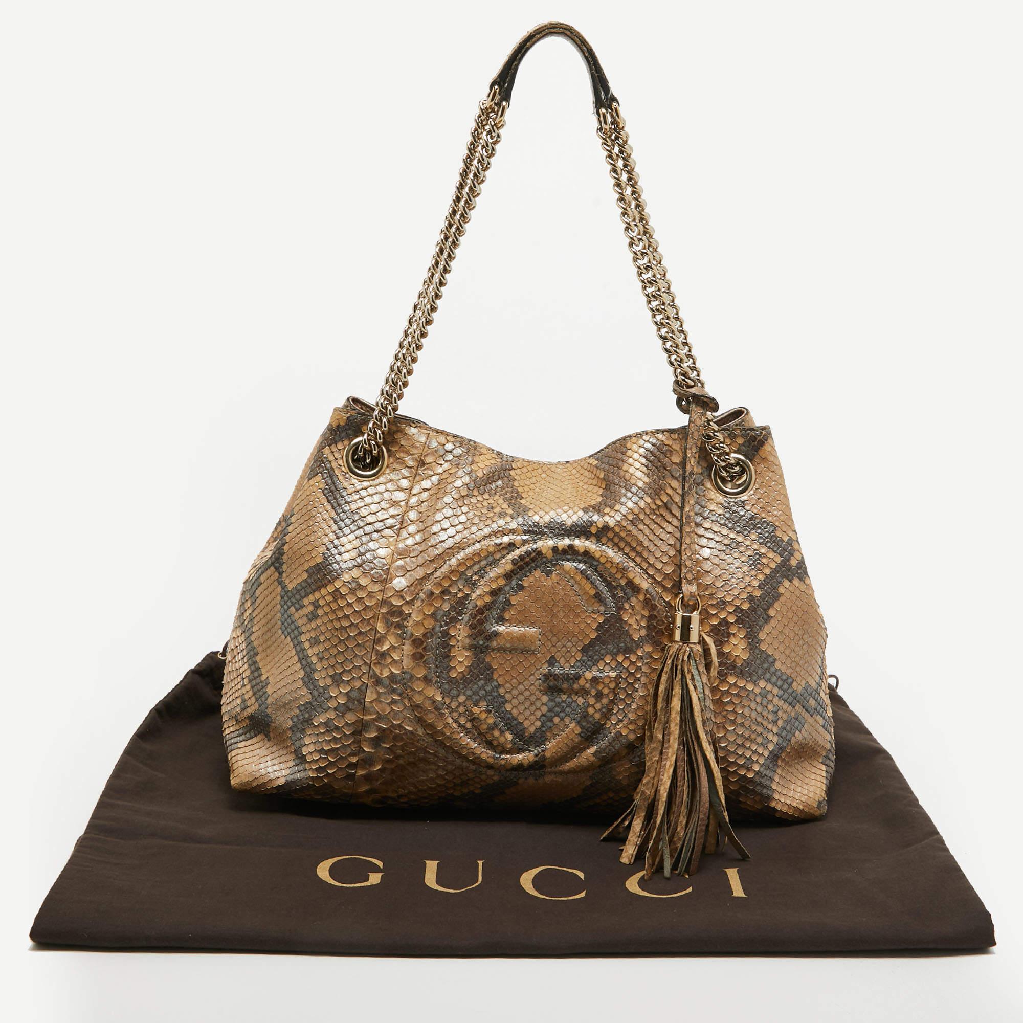 Gucci Beige Python Medium Chain Soho Shoulder Bag For Sale 13