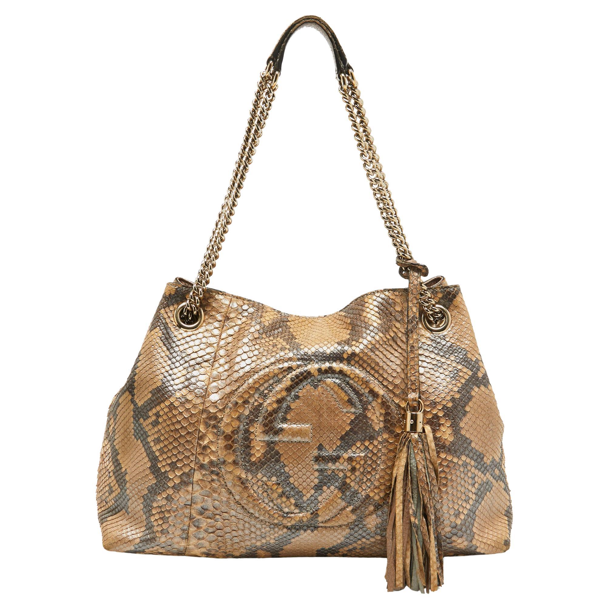 Gucci Beige Python Medium Chain Soho Shoulder Bag For Sale