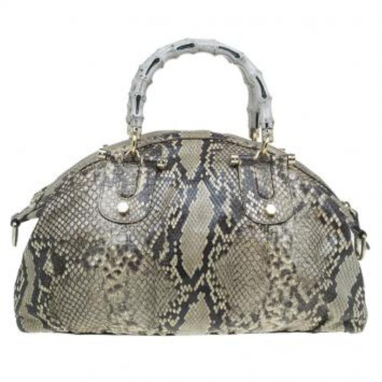 Gucci sac à poignée en python beige Pop Bamboo en vente 5