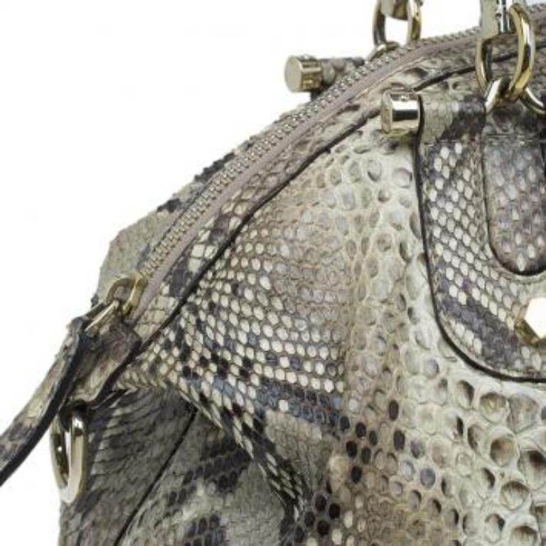 Beige Gucci sac à poignée en python beige Pop Bamboo en vente