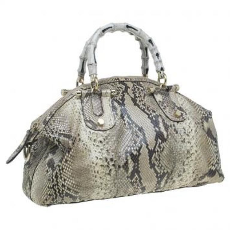 Gucci sac à poignée en python beige Pop Bamboo Bon état - En vente à Dubai, Al Qouz 2