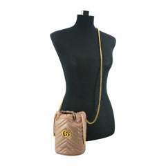 Gucci Beige Quilted Leather GG Marmont Chain Bucket Shoulder Bag