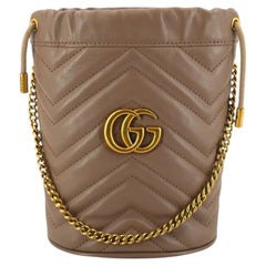 Gucci Beige Quilted Leather GG Marmont Chain Bucket Shoulder Bag