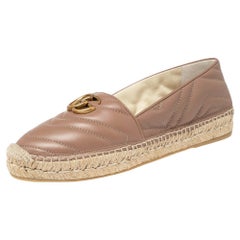 Gucci Beige Quilted Leather GG Marmont Espadrilles Flats Size 38
