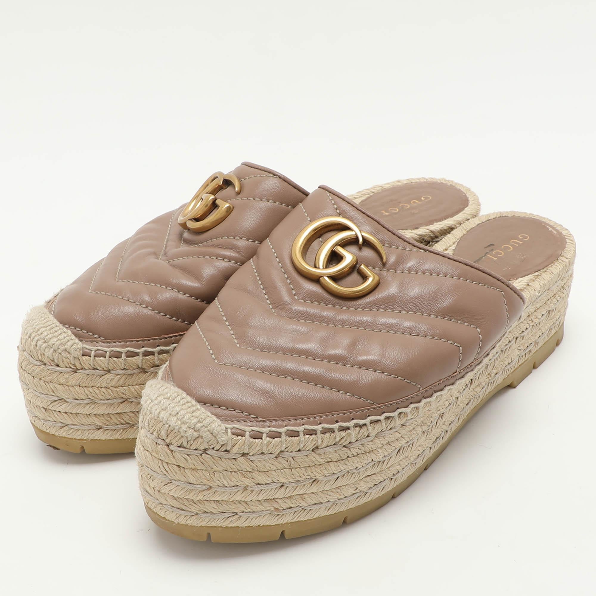These Gucci espadrilles exude cool summer vibes while giving all the comfort to your feet. They bring along a well built silhouette and the houses signature aesthetics. Wear them with anything: jeans  dresses  shorts.