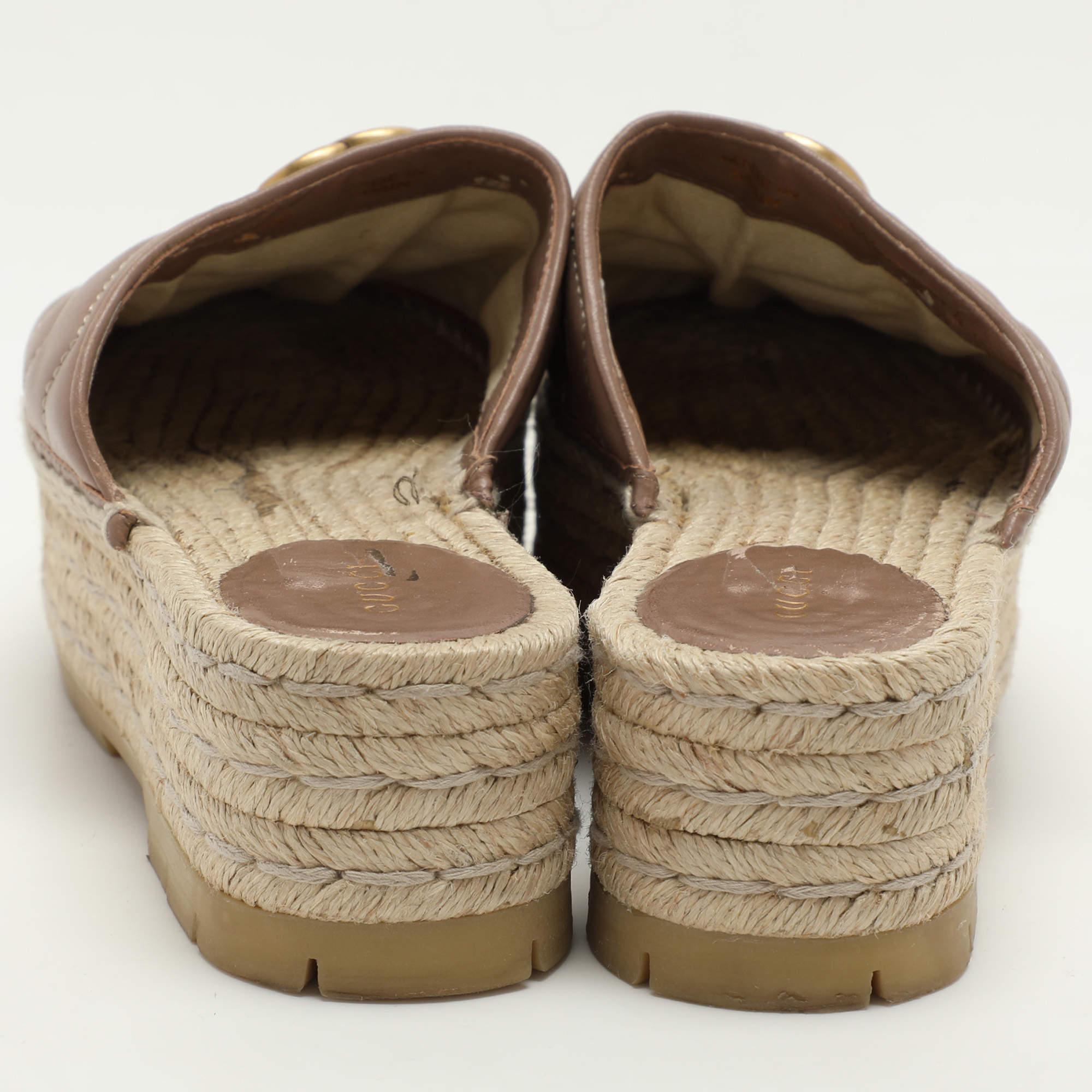 Gucci Beige Quilted Leather GG Marmont Platform Espadrille Flats Size 37.5 1