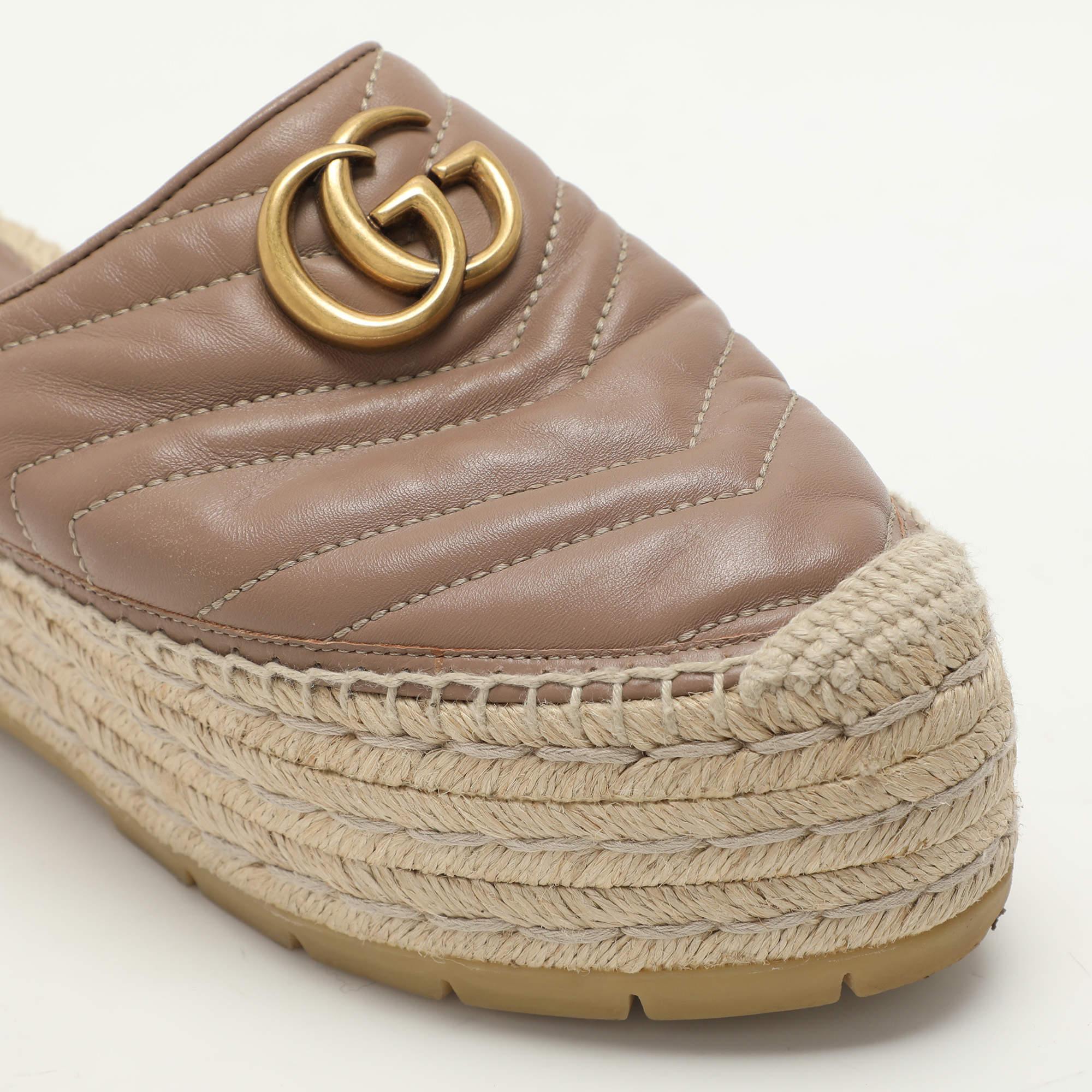 Gucci Beige Quilted Leather GG Marmont Platform Espadrille Flats Size 37.5 3