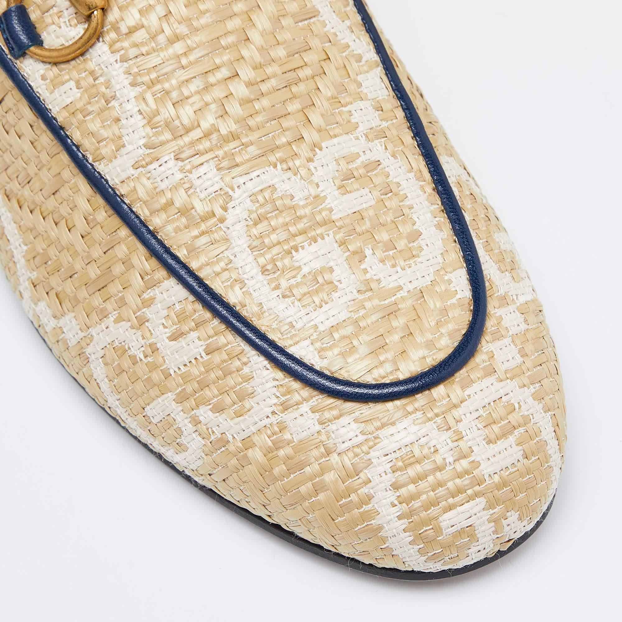 Gucci - Mules Princetown beige en raphia et cuir, taille 36 2