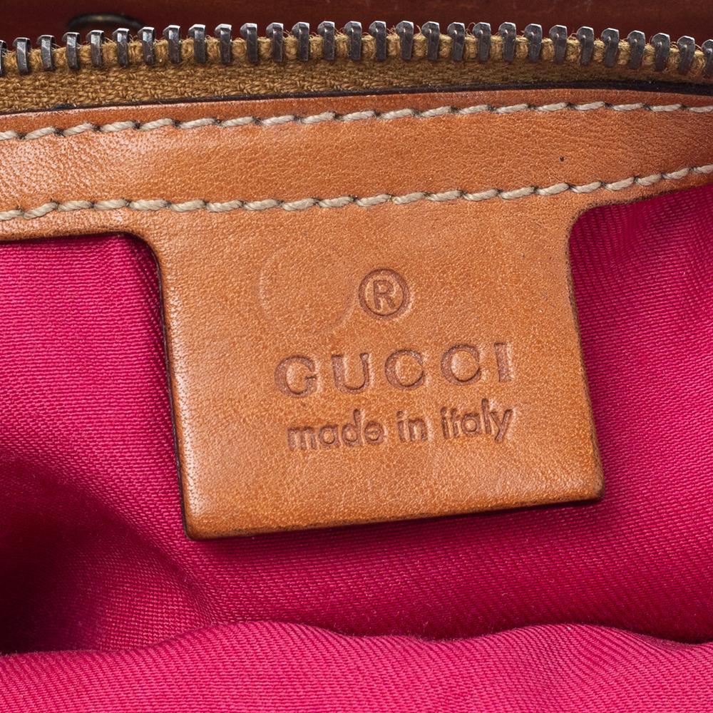 Beige Raffia Bambus-Hobo mit Blumendruck von Gucci 6