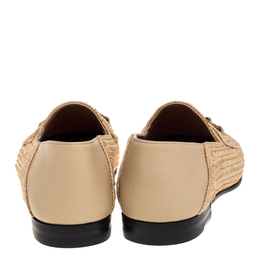 Gucci Raffia Beige Jordaan Horsebit Slip On Mocasines Talla 41.5 1