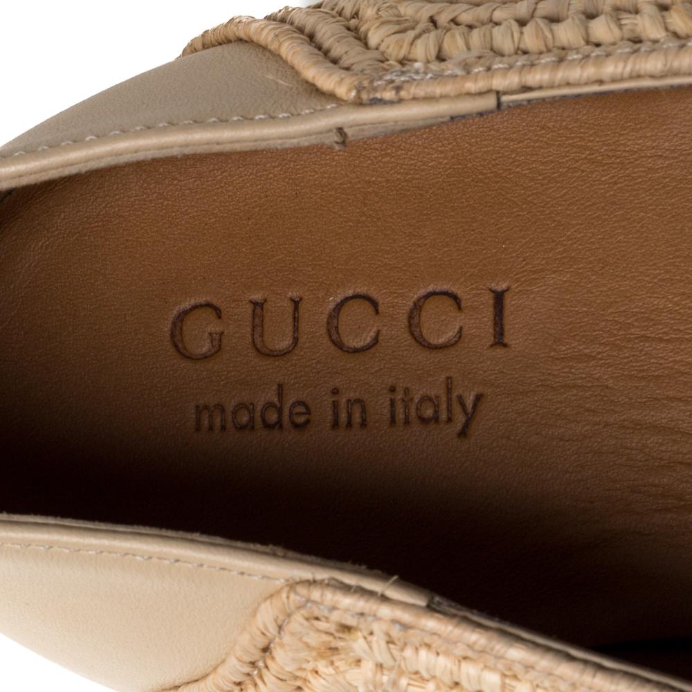 Gucci Raffia Beige Jordaan Horsebit Slip On Mocasines Talla 41.5 2