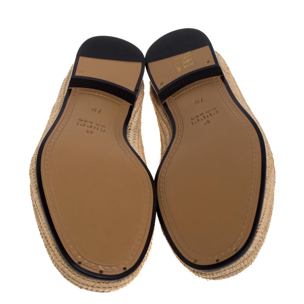 Gucci Raffia Beige Jordaan Horsebit Slip On Mocasines Talla 41.5 3