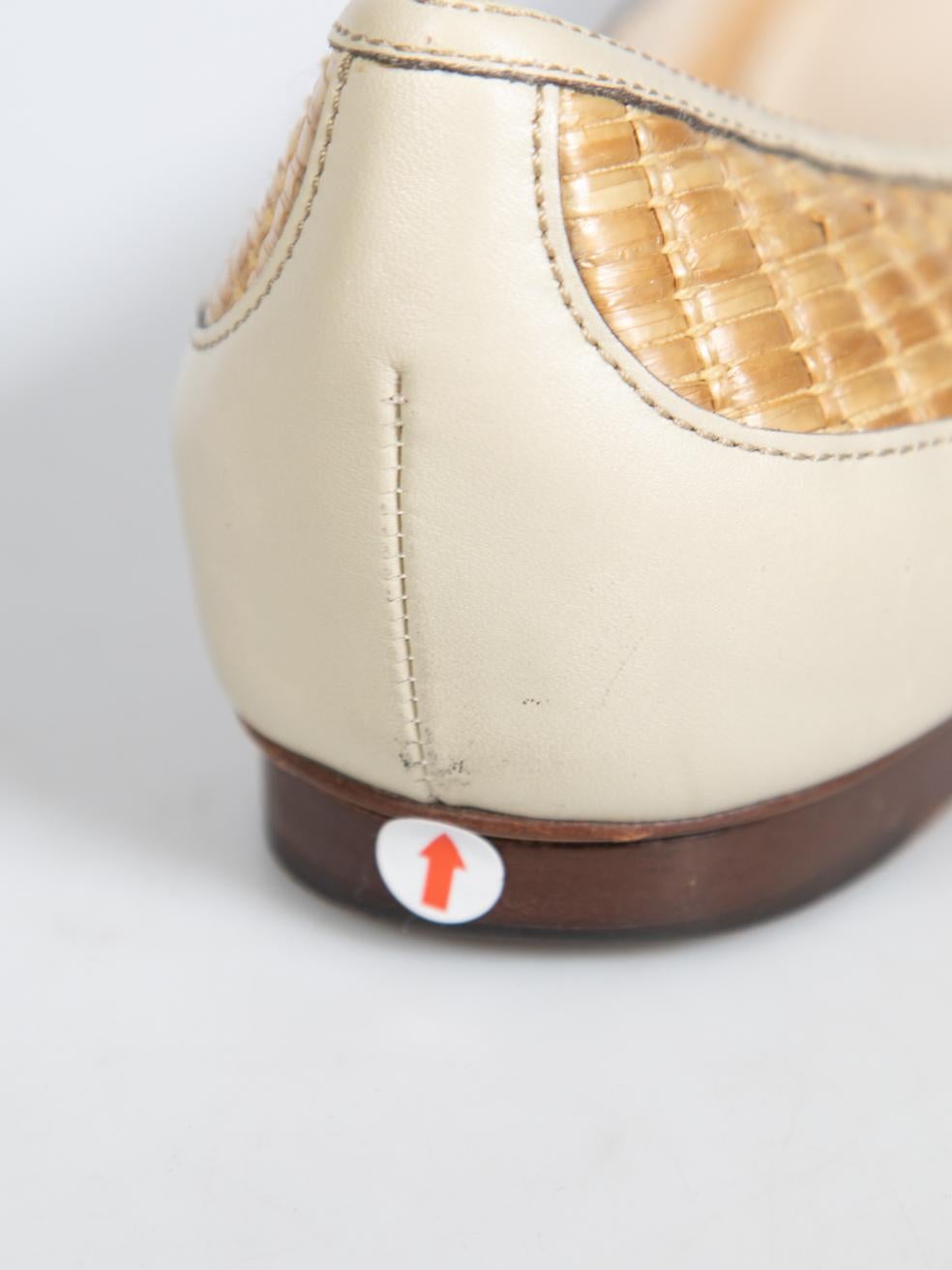 Gucci Beige Raffia & Leather Bamboo Horsebit Flats Size US 8 1