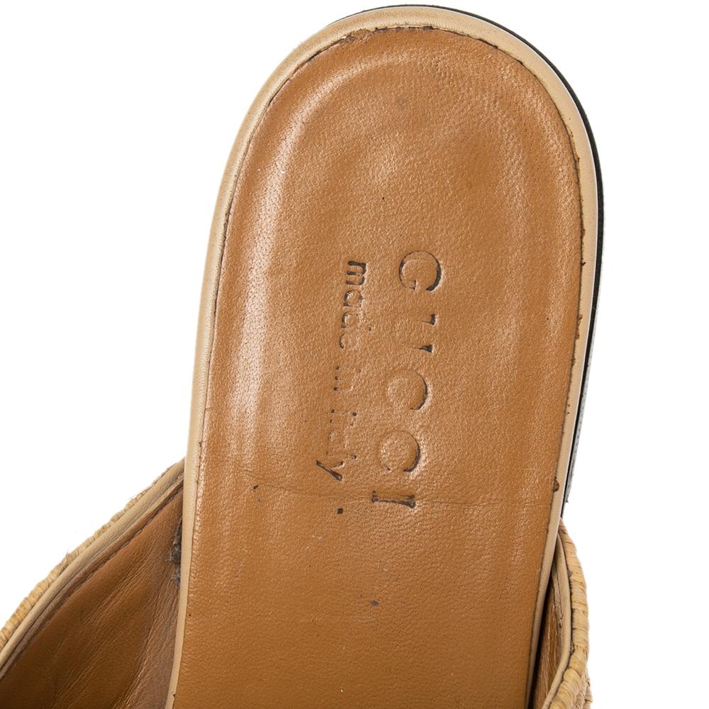 Women's Gucci Beige Raffia Princetown Horsebit Mule Sandals Size 40