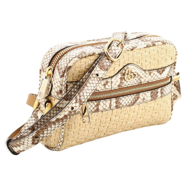 Gucci Beige Raffia with Snakeskin Ophidia Mini Shoulder Bag