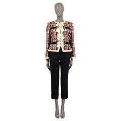 GUCCI beige red 2017 SILK TWILL GROSGRAIN TRIM TWEED Blazer Jacket 44 L