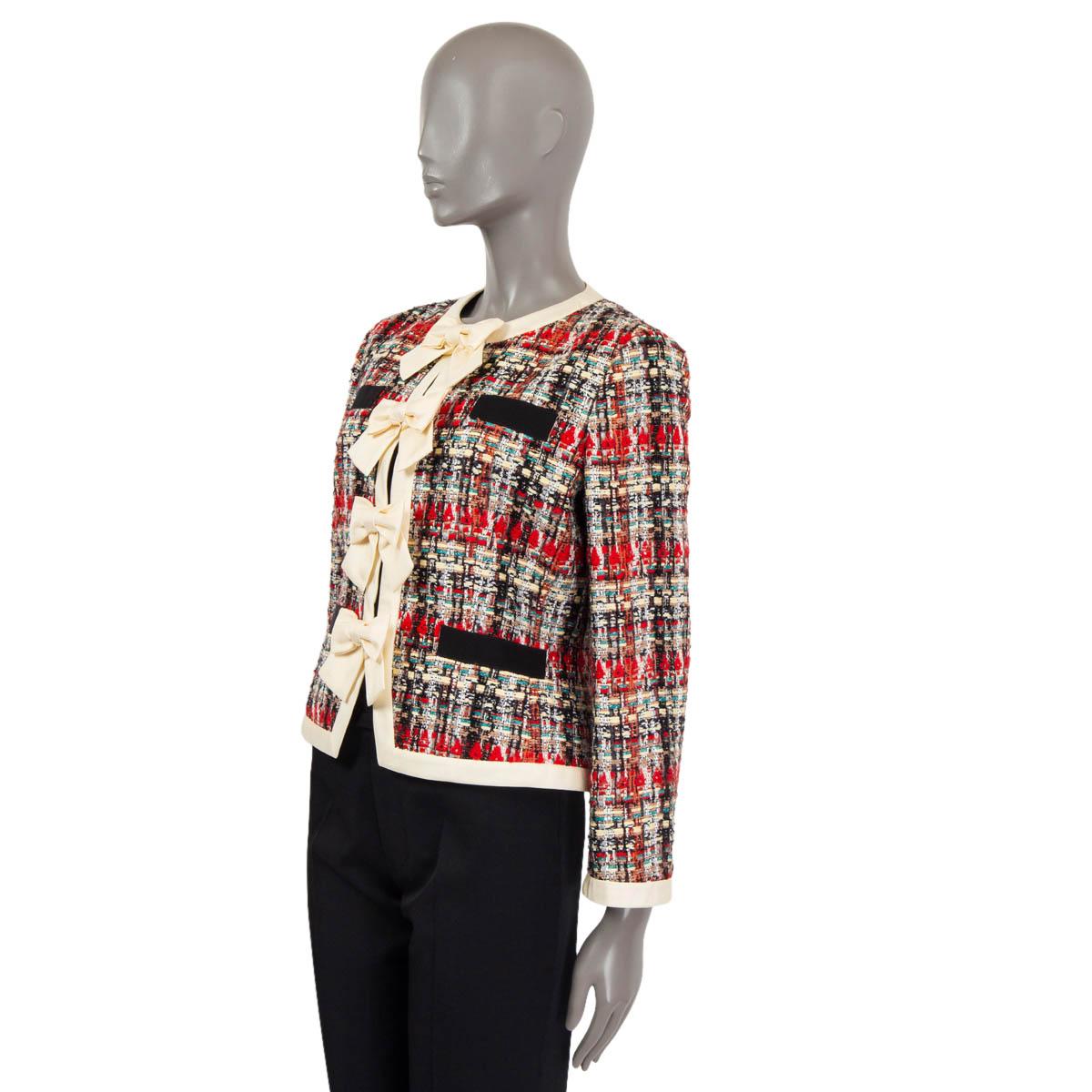 GUCCI beige red 2017 SILK TWILL GROSGRAIN TRIM TWEED Blazer Jacket 44 L In Excellent Condition For Sale In Zürich, CH