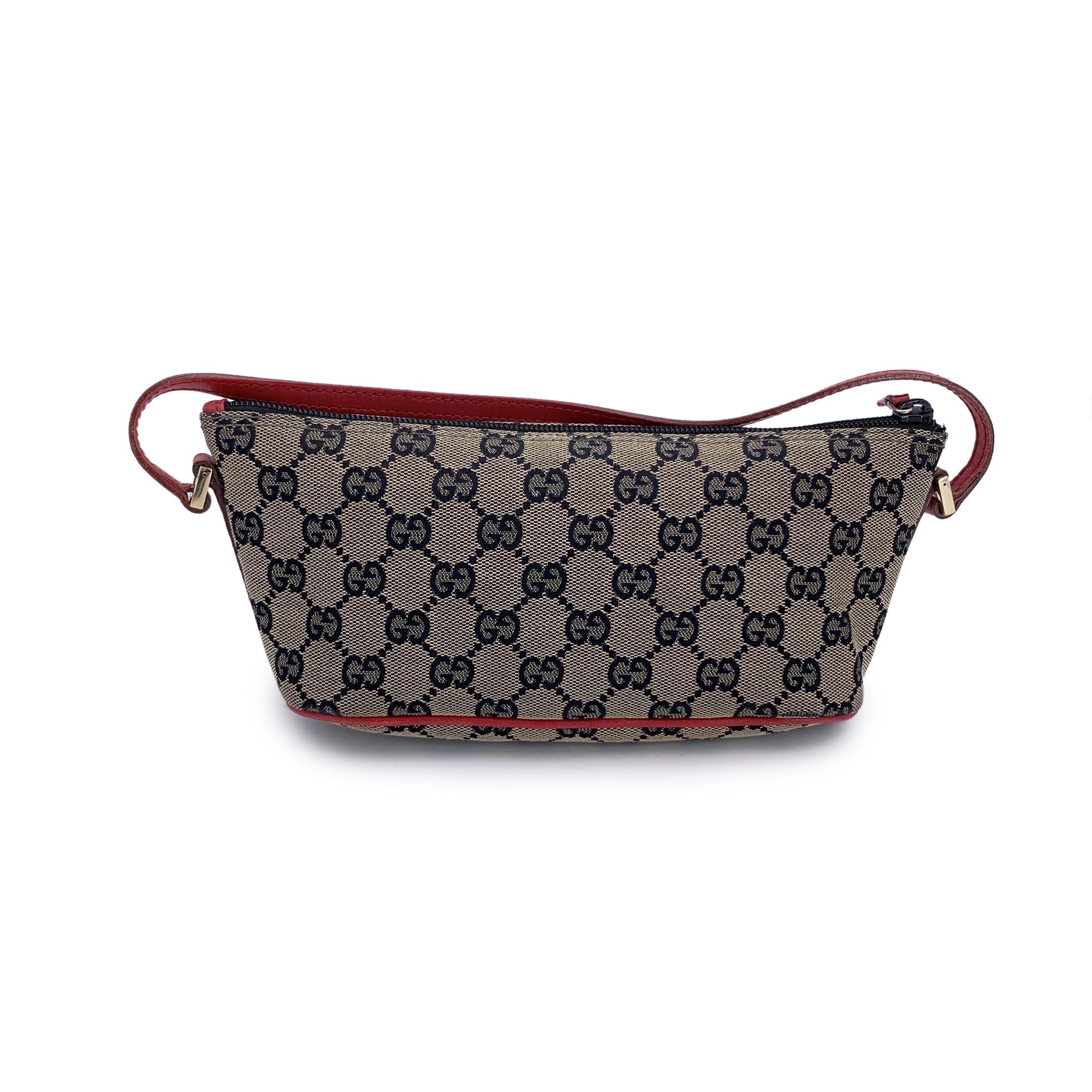 Gucci Beige Rouge Noir Monogramme Pochette Bateau Sac épaule Sac à main Bon état - En vente à Rome, Rome