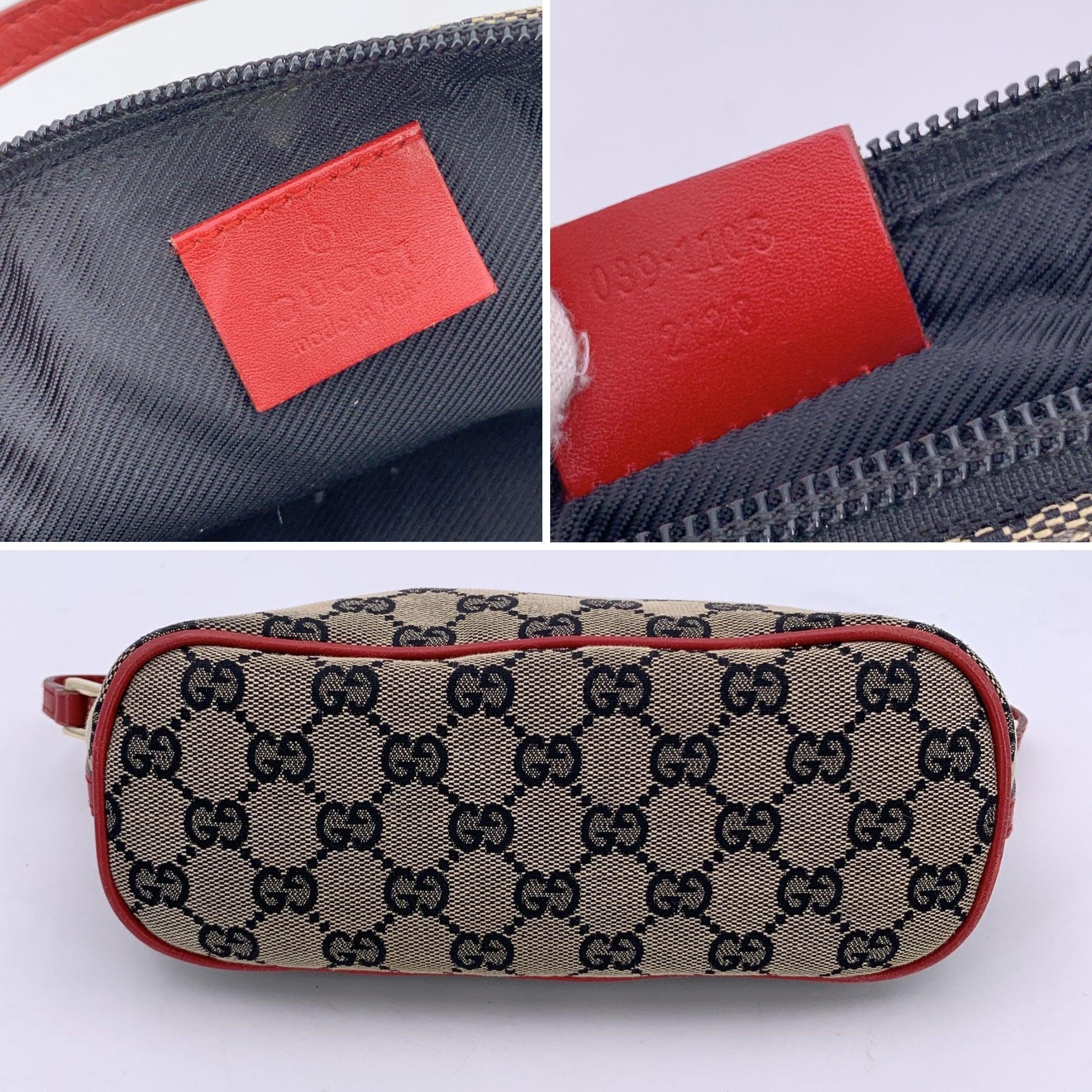 Gucci Beige Rouge Noir Monogramme Pochette Bateau Sac épaule Sac à main en vente 2