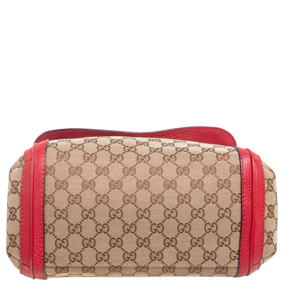 Women's Gucci Beige/Red Canvas And Leather Flap Bella Shoulder Bag