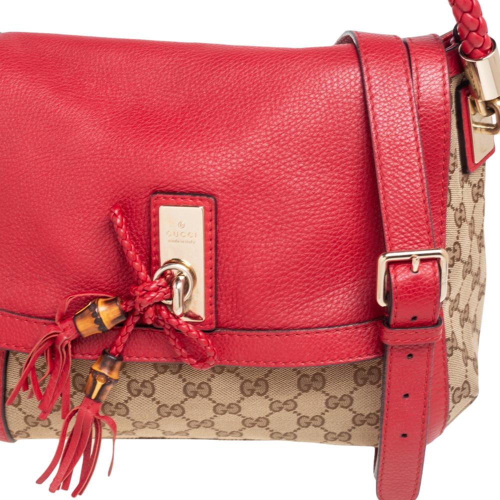 Gucci Beige/Red Canvas And Leather Flap Bella Shoulder Bag 1