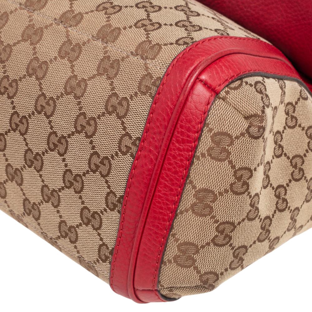 Gucci Beige/Red Canvas And Leather Flap Bella Shoulder Bag 4