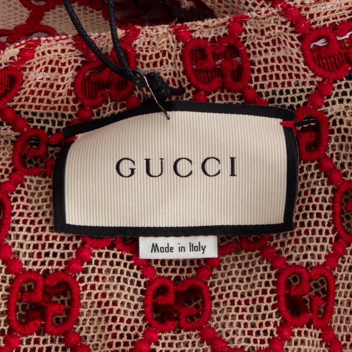 GUCCI beige & rot Baumwolle GG MACRAME BELTED OVERSIZED Jacke 40 S 1