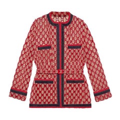 GUCCI beige and red cotton GG MACRAME BELTED OVERSIZED Jacket 40 S at  1stDibs | blazer gucci femme