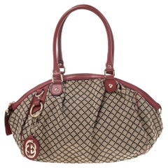 Gucci Beige/Red Diamante Canvas And Leather Sukey Satchel