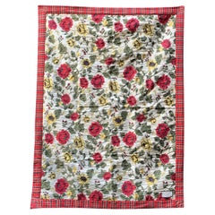 Gucci Beige Red Floral and Tartan Check Print Quilted Blanket