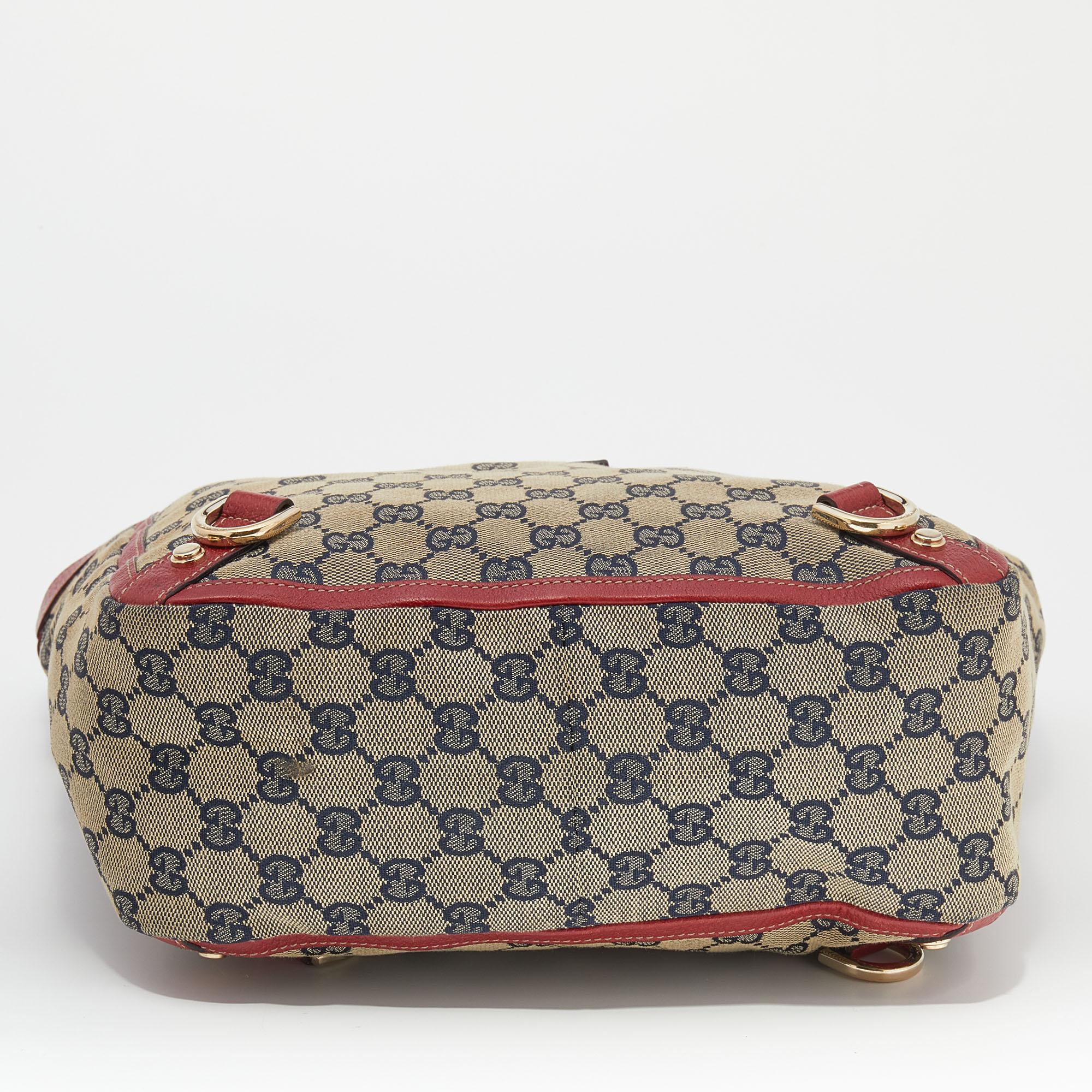 Women's Gucci Beige/Red GG Canvas And Leather Abbey D Ring Hobo