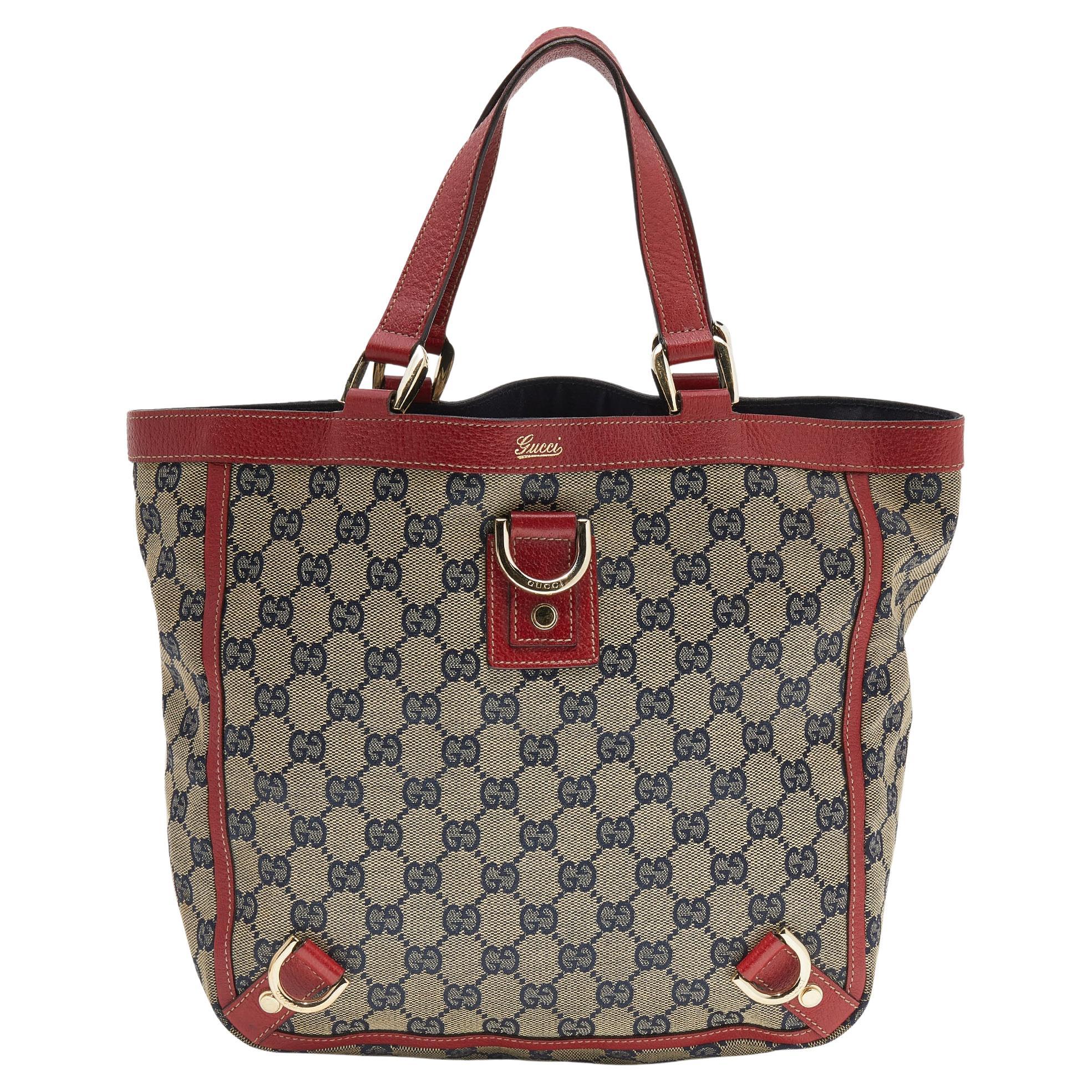 Gucci Beige/Red GG Canvas And Leather Abbey D Ring Hobo