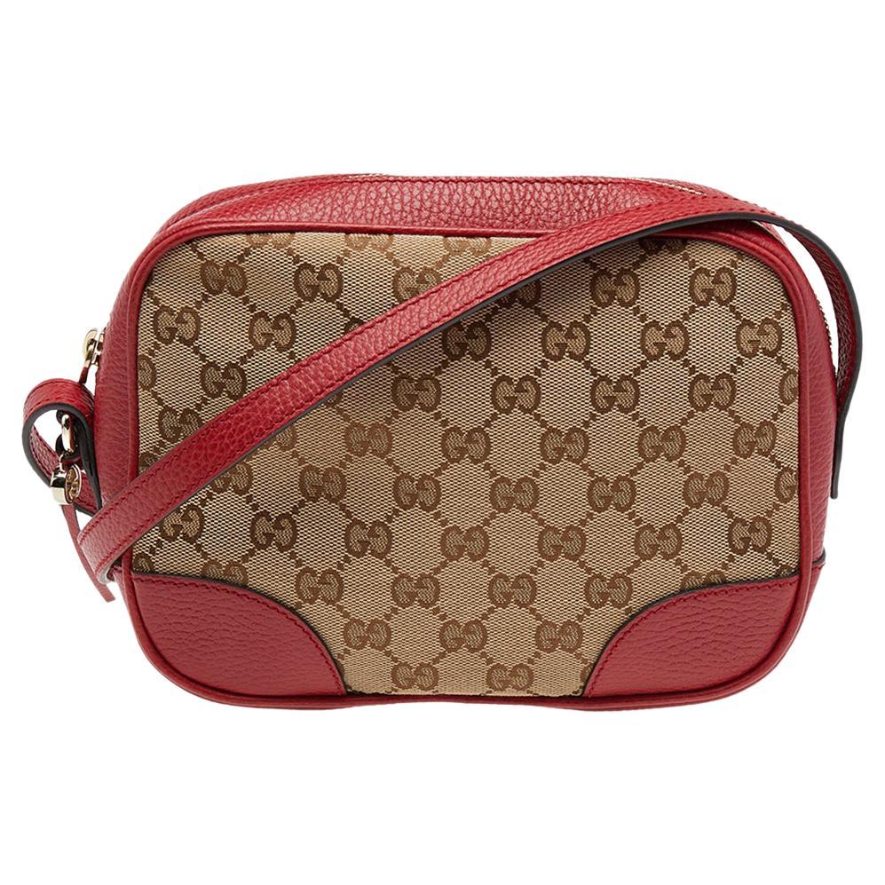 Gucci Beige/Red GG Canvas and Leather Bree Crossbody Bag
