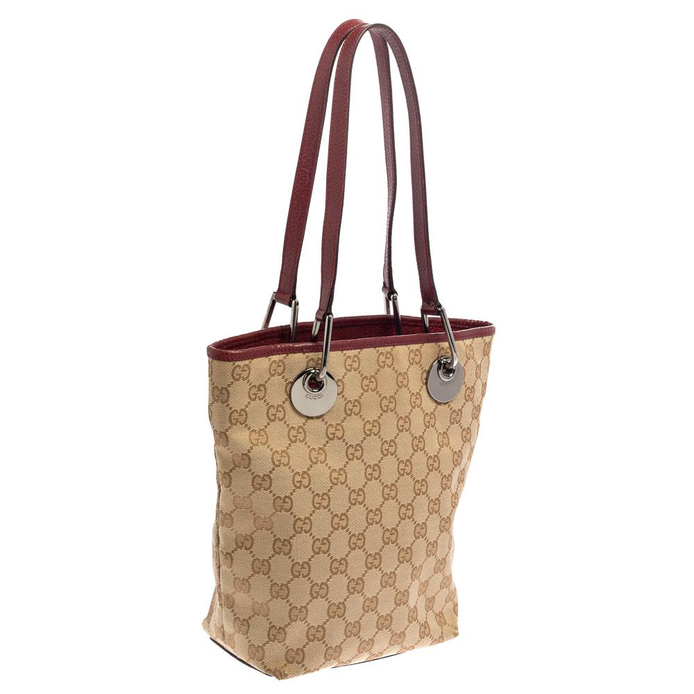 Brown Gucci Beige/Red GG Canvas And Leather Eclipse Tote