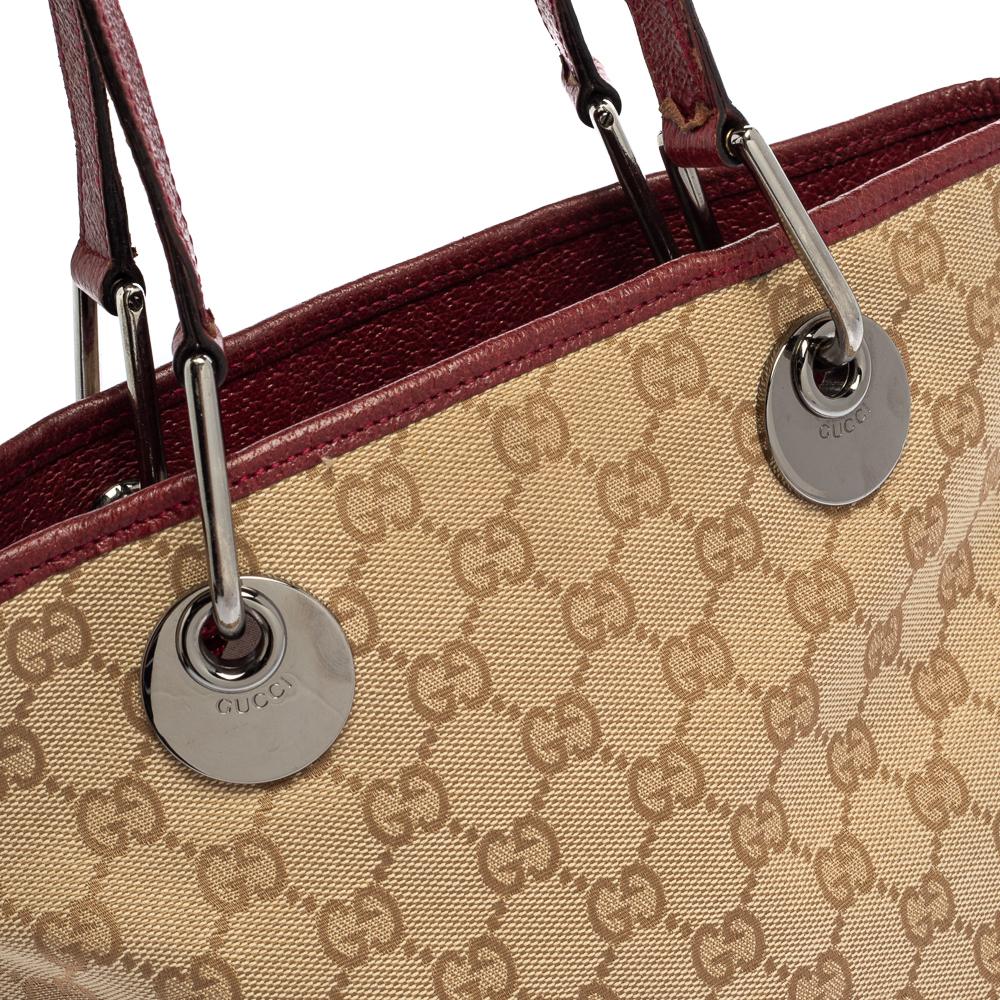 Women's Gucci Beige/Red GG Canvas And Leather Eclipse Tote